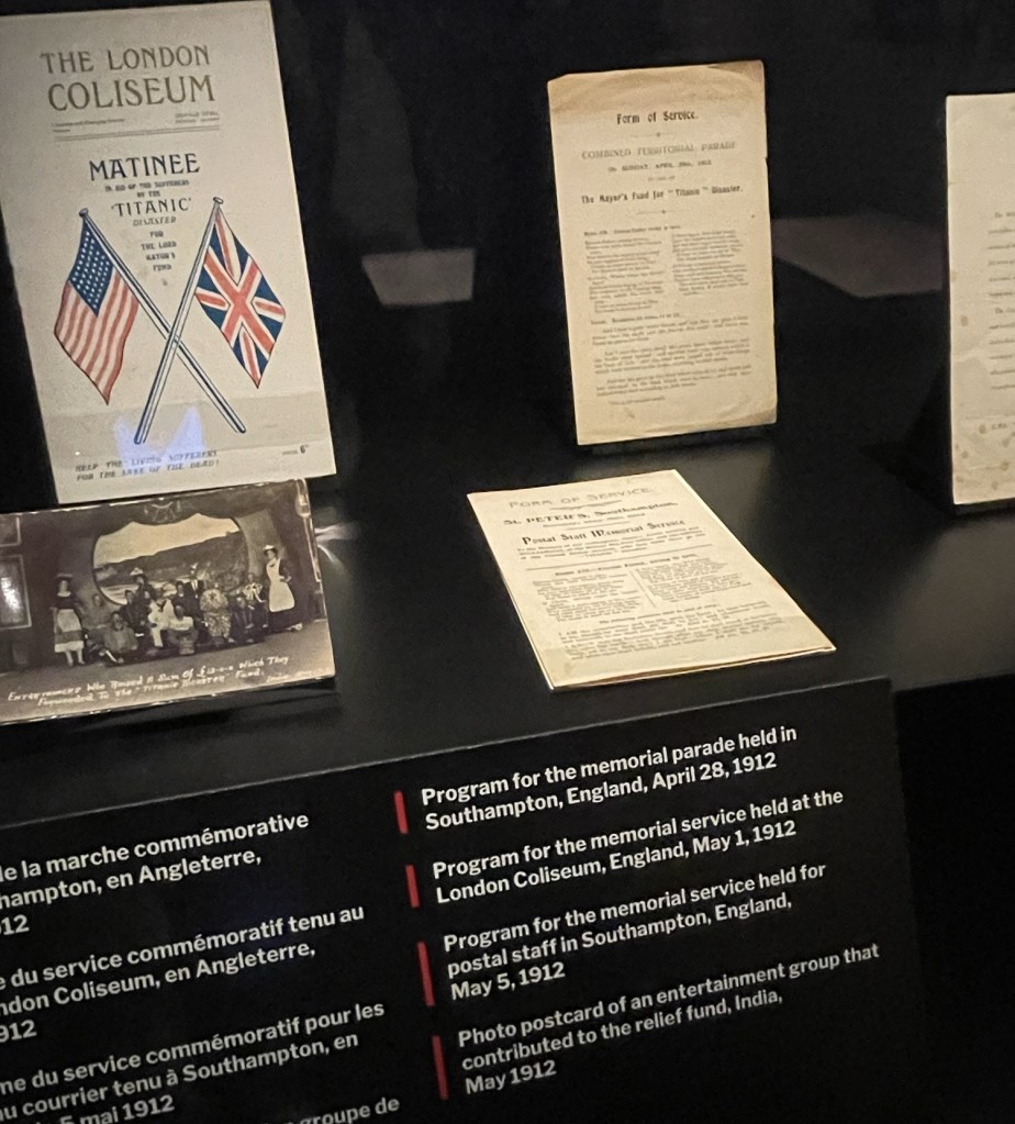 Placard reads Program for the memorial parade held in Southampton, England, April 28, 1912
Program for the memorial service held at the London Coliseum, England, May 1, 1912
Program for the memorial service held for postal staff in Southampton, England,
May 5, 1912
Photo postcard of an entertainment group that contributed to the relief fund, India,
May 1912
WEE